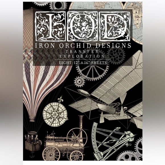 Iron Orchid Designs Exploration 8 pages of 12 x 16 Decor Transfers New with Tags